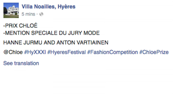 The winners announced on the Hyerés Instagram account